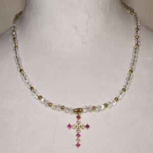 Glass Beaded Cross Pendant Necklace