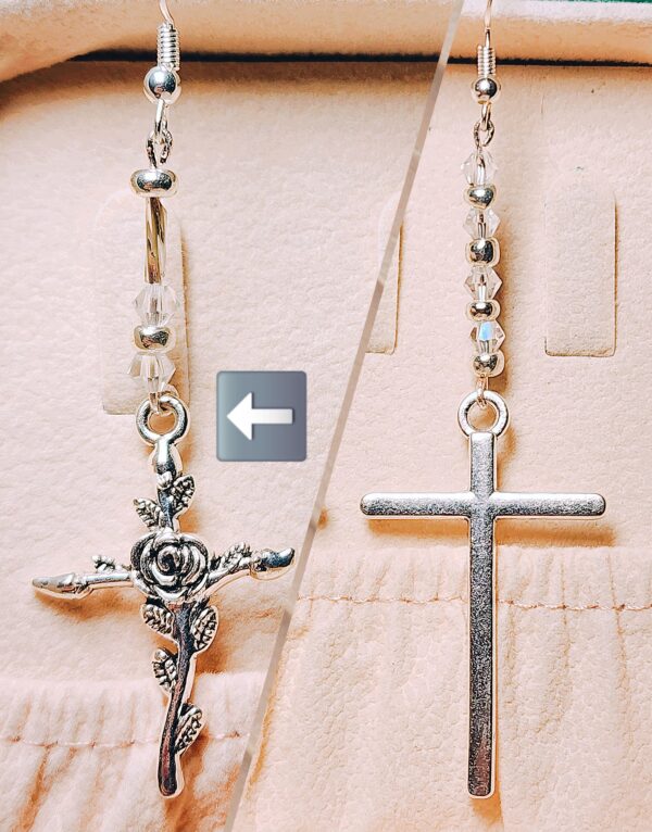 Large Silver Cross Earrings - Image 2