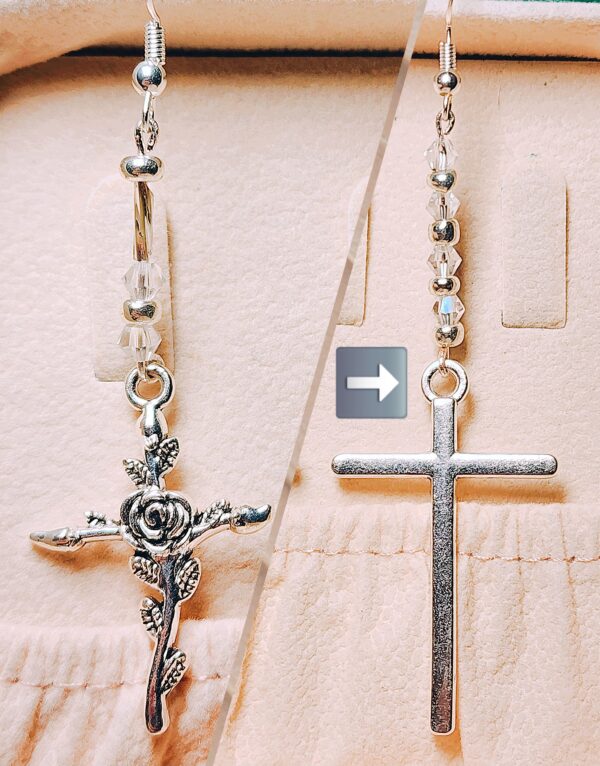 Large Silver Cross Earrings - Image 3