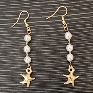 Pearl Earrings w/ Gold Starfish Charm