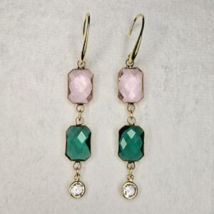 Pink & Green Crystal Rectangle Earrings