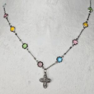 Silver Multi-colored Chain w/ Vintage Cross