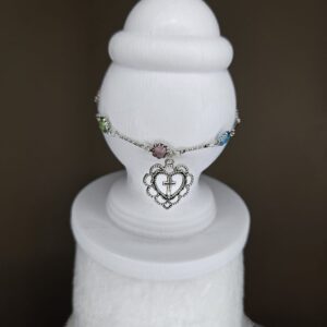 Silver Multi-colored Bracelet w/ Cross Heart Charm