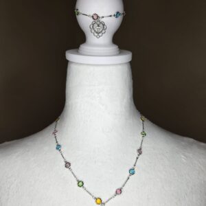 Silver Multi-colored Chain w/ Cross Heart Charm Set