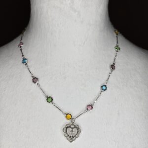 Silver Multi-colored Chain w/ Cross Heart